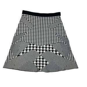 Grace Elements Houndstooth Knit Skirt Black White Geometric Flare Pull On Sz SM